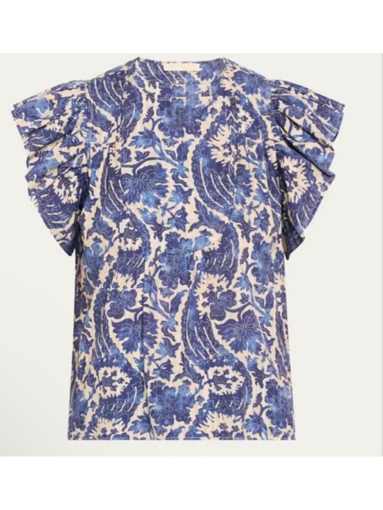 Ulla Johnson Tops - NWT Ulla Johnson Sienna Flutter-Sleeve Blouse Blue Beige S